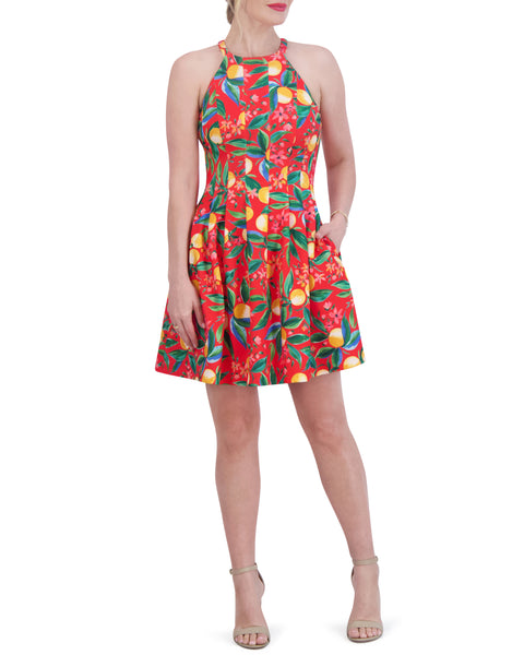 Petite Printed Cutout Halter Dress - Vince Camuto