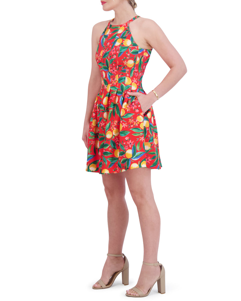 Petite Printed Cutout Halter Dress - Vince Camuto
