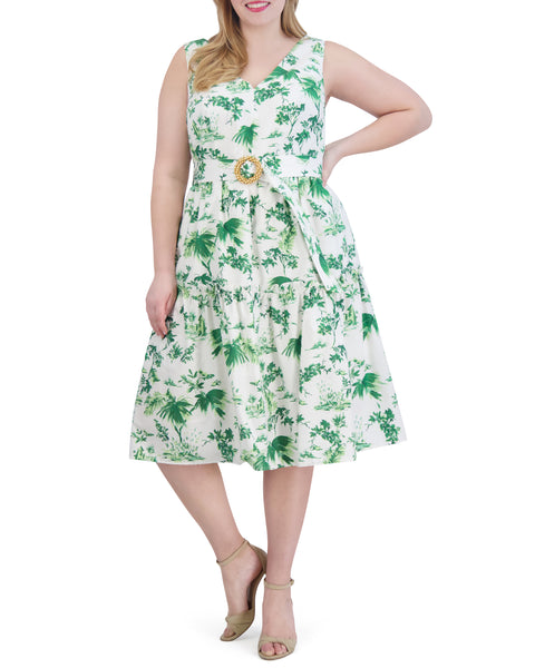 Plus-Size Floral-Print Belted Tiered Dress - Vince Camuto