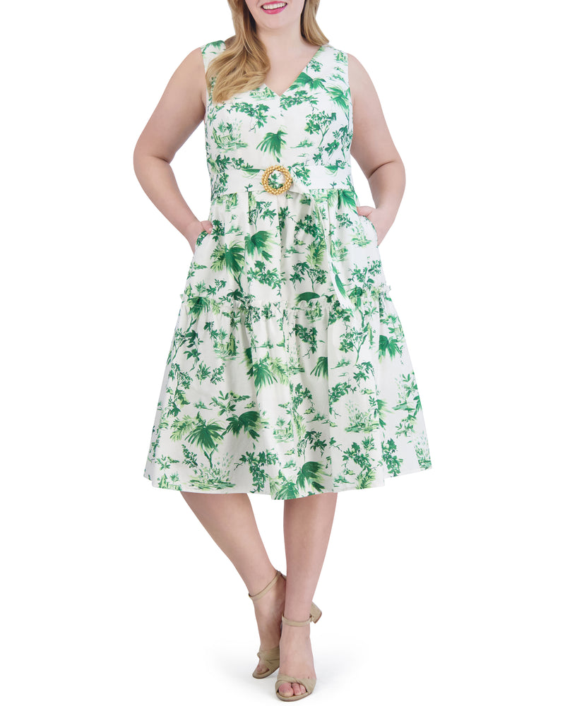 Plus-Size Floral-Print Belted Tiered Dress - Vince Camuto