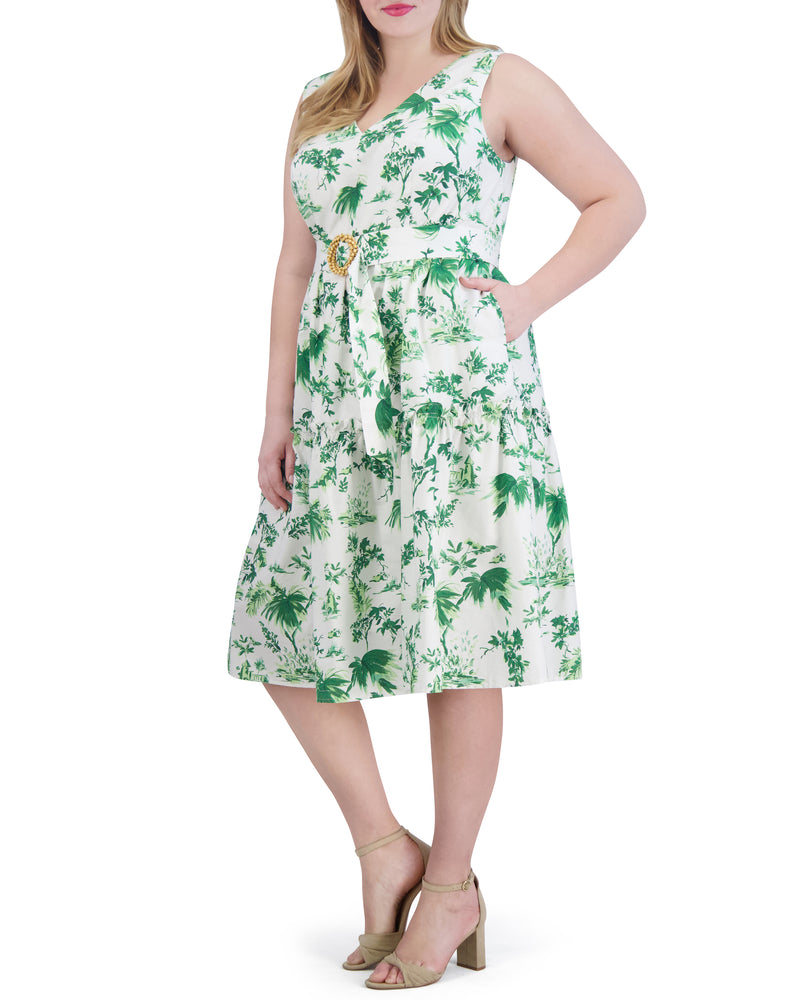 Plus-Size Floral-Print Belted Tiered Dress - Vince Camuto