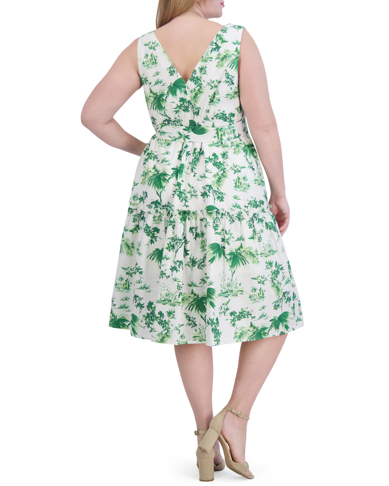 Plus-Size Floral-Print Belted Tiered Dress - Vince Camuto