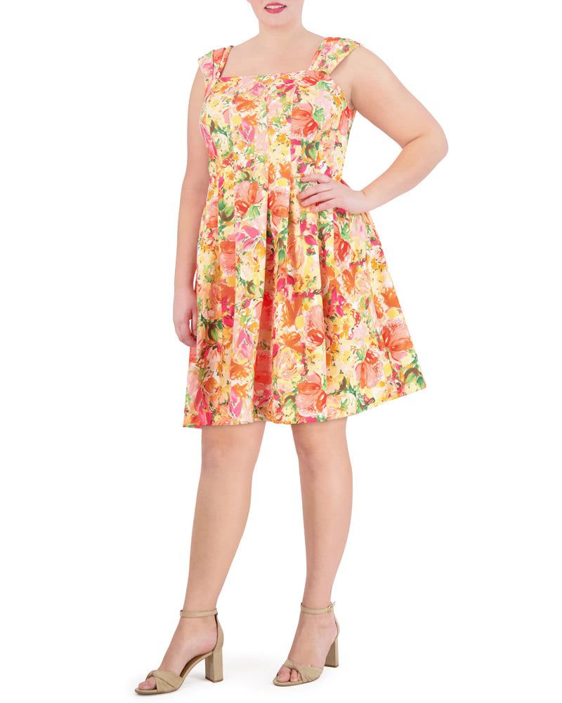Plus-Size Printed Square-Neck Fit-And-Flare Dress - Vince Camuto