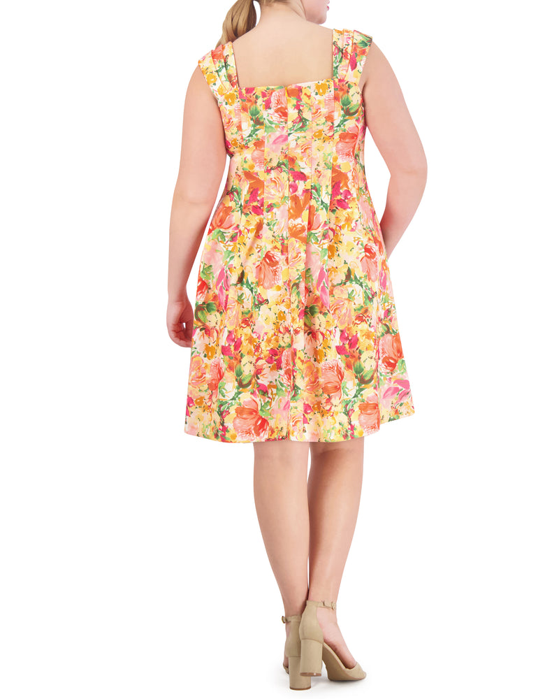 Plus-Size Printed Square-Neck Fit-And-Flare Dress - Vince Camuto