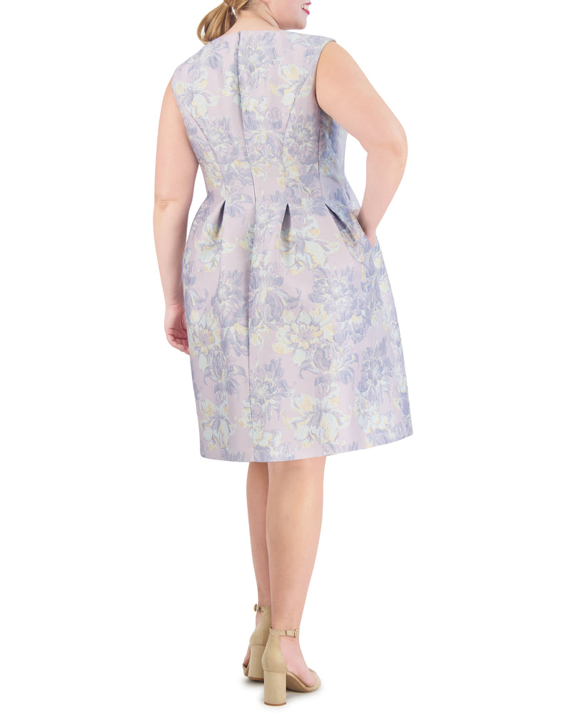 Plus-Size Floral-Jacquard Pleated Fit-And-Flare Dress - Vince Camuto