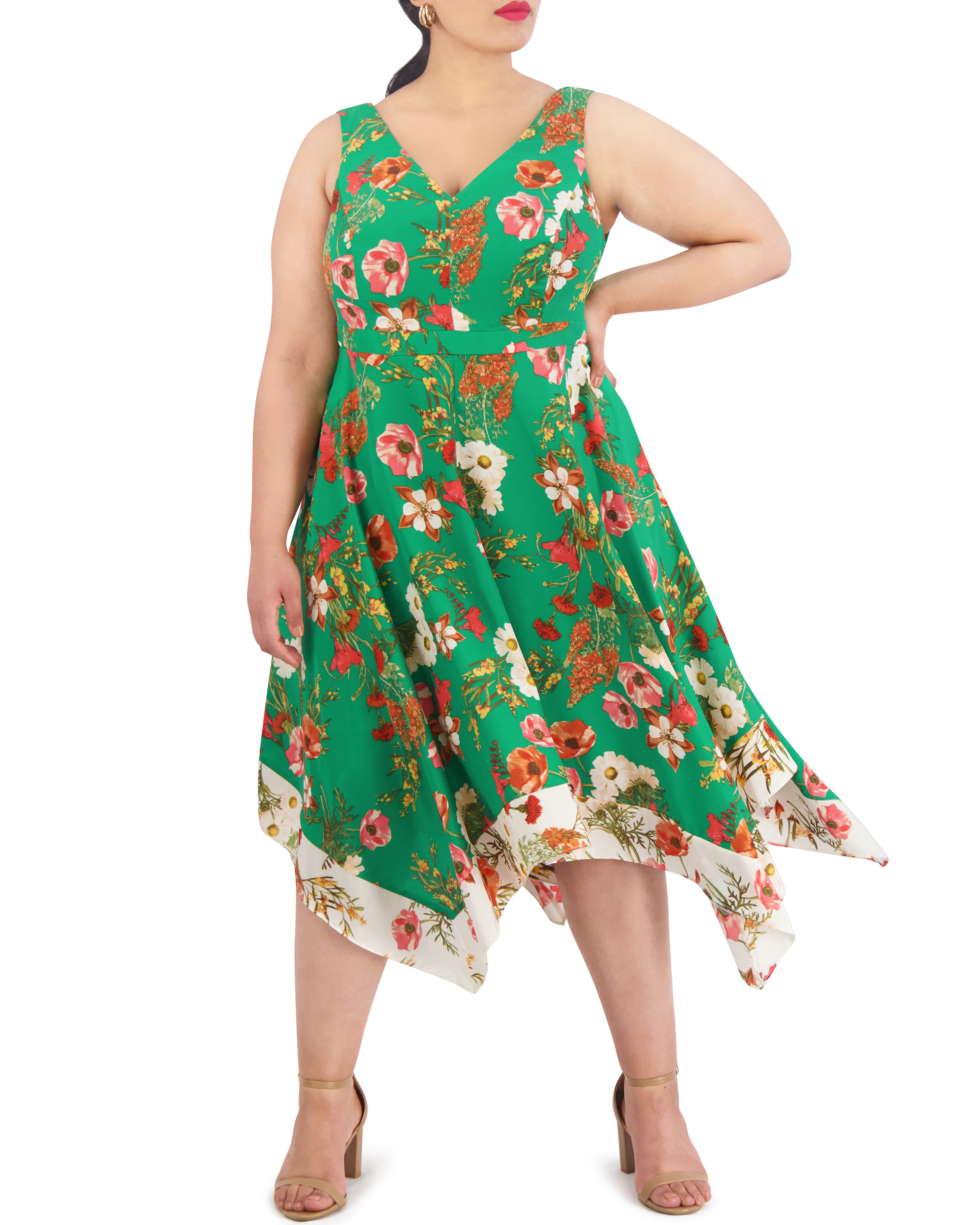 Floral Sleeveless Vince Camuto Green Floral Dress Plus-Size Floral