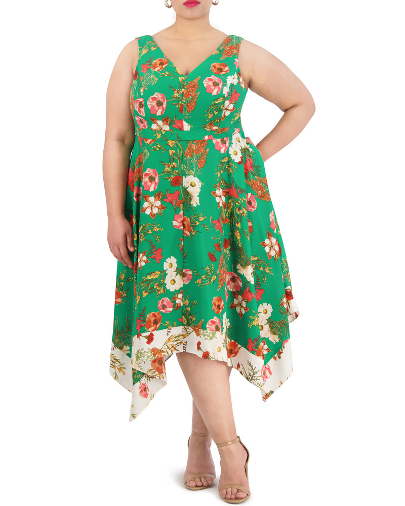 Plus-Size Floral-Print Handkerchief-Hem Dress - Vince Camuto