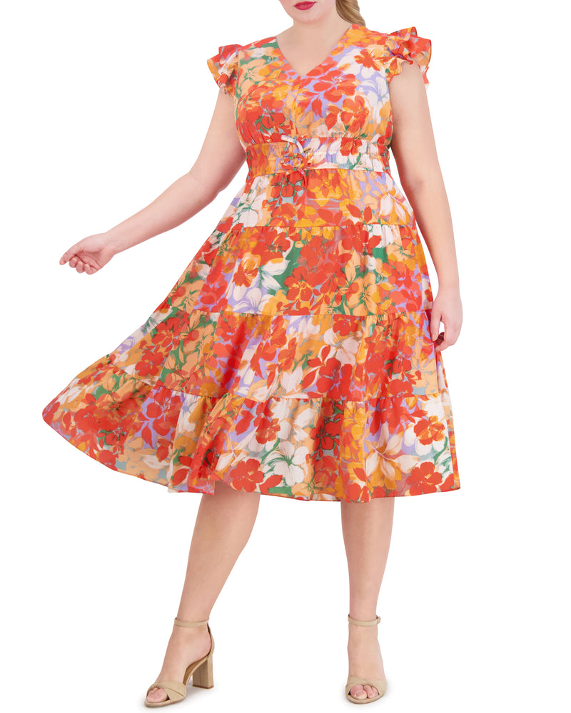 Plus-Size Floral-Print Tiered Dress - Vince Camuto