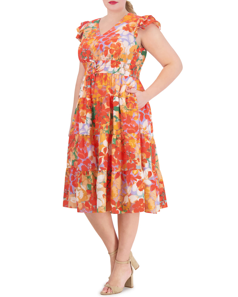 Plus-Size Floral-Print Tiered Dress - Vince Camuto