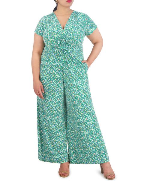 Plus-Size Printed Twist-Front Flared-Leg Jumpsuit - Vince Camuto