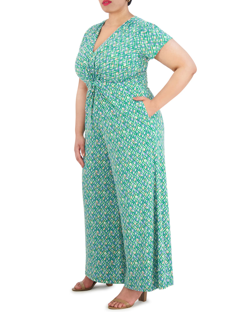 Plus-Size Printed Twist-Front Flared-Leg Jumpsuit - Vince Camuto
