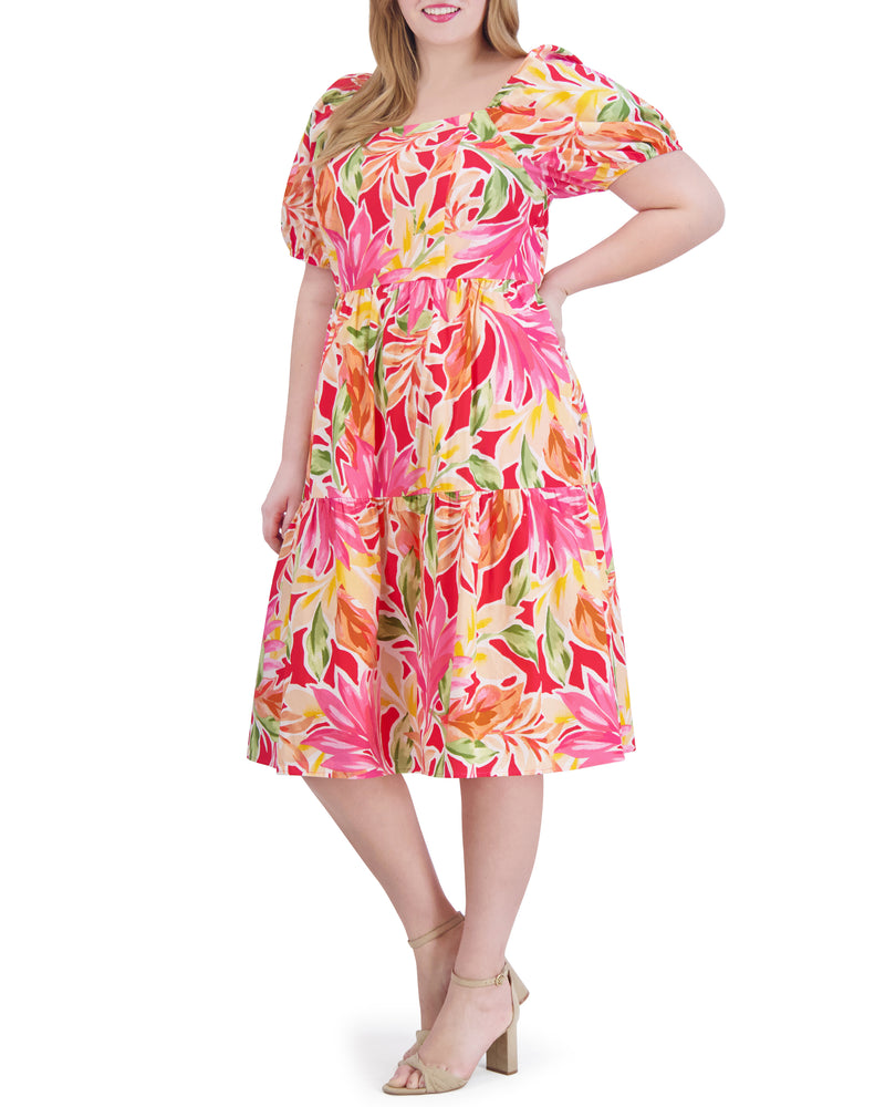 Plus-Size Printed Cotton Square-Neck Midi Dress - Vince Camuto
