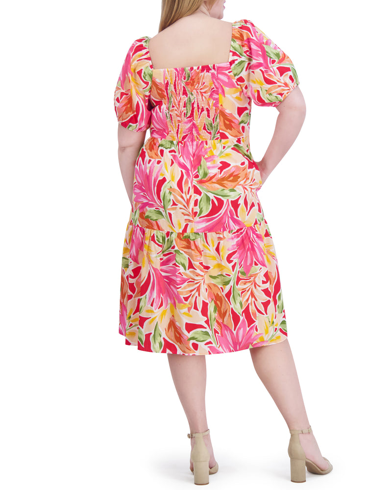 Plus-Size Printed Cotton Square-Neck Midi Dress - Vince Camuto