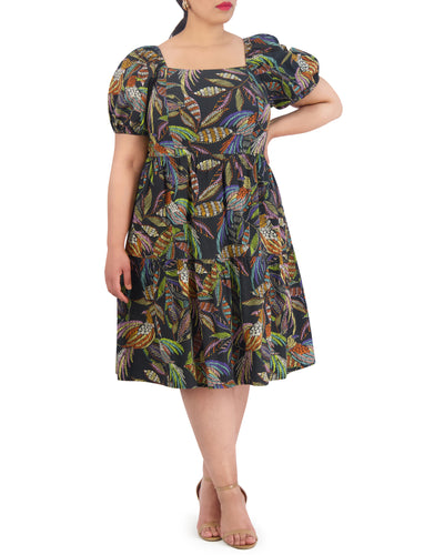 Plus-Size Printed Cotton Square-Neck Midi Dress - Vince Camuto