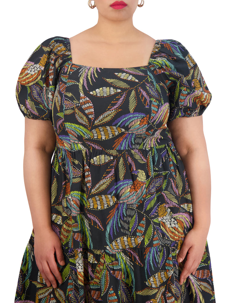 Plus-Size Printed Cotton Square-Neck Midi Dress - Vince Camuto