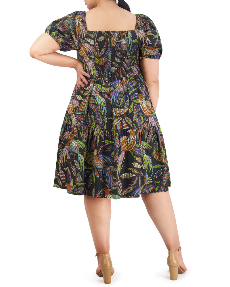Plus-Size Printed Cotton Square-Neck Midi Dress - Vince Camuto