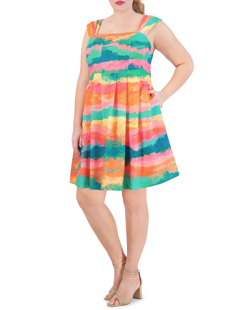 Plus-Size Printed Square-Neck Fit-And-Flare Dress  - Vince Camuto