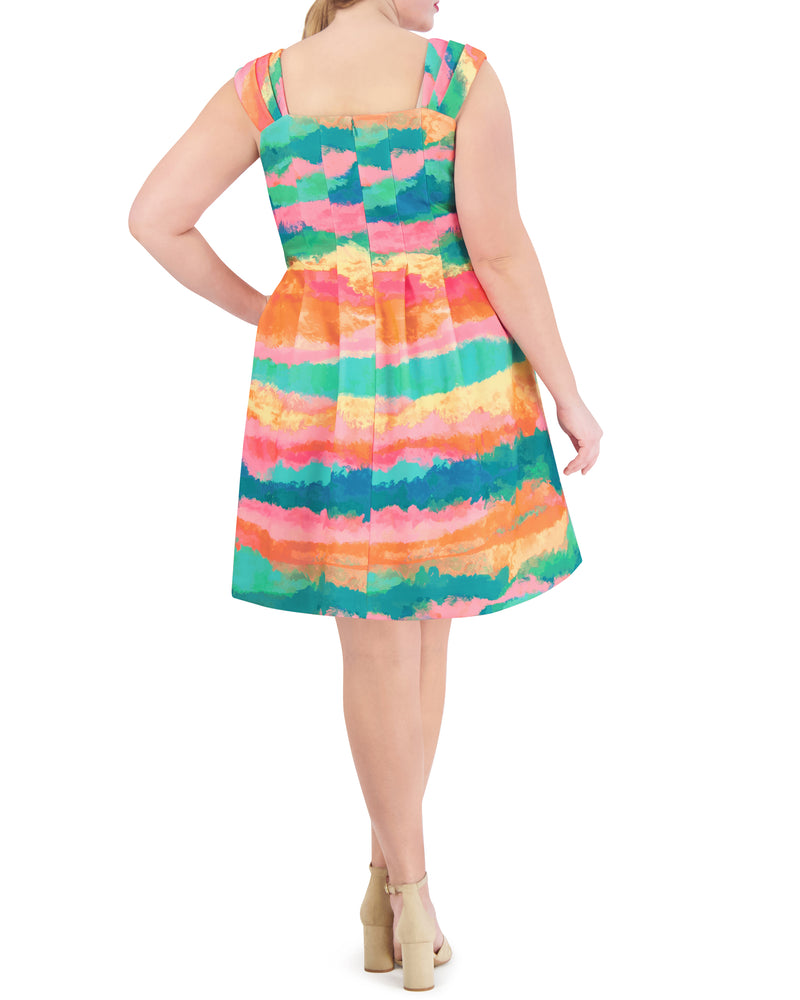 Plus-Size Printed Square-Neck Fit-And-Flare Dress  - Vince Camuto