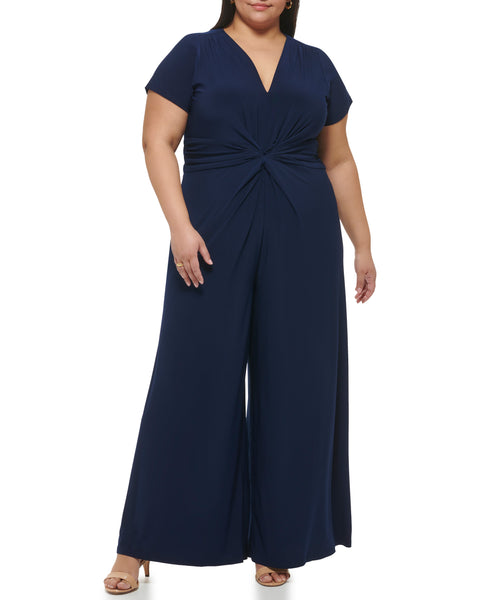 Plus-Size Twist-Front Flared-Leg Jumpsuit - Vince Camuto