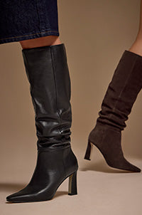 Two models wearing the genisa knee high boots