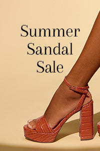 Red sandal on a beige background with 'Summer Sandal Sale' text.