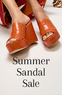 Brown wedge sandals on a white background with 'Summer Sandal Sale' text.