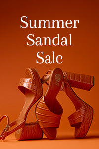 Brown sandals on a red background with 'Summer Sandal Sale' text.