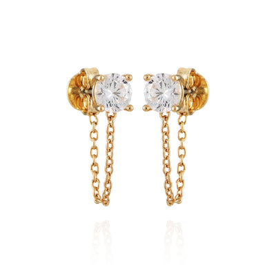 Crystal Stud Chain Dangle Drop Earrings - Gold Tone - Vince Camuto