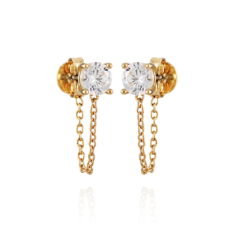 Crystal Stud Chain Dangle Drop Earrings - Gold Tone - Vince Camuto