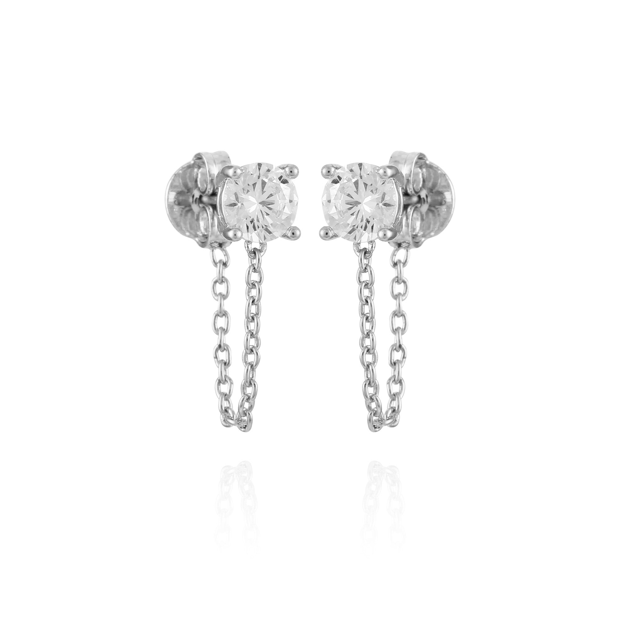 Crystal Stud Chain Dangle Drop Earrings - Silver Tone - Vince Camuto