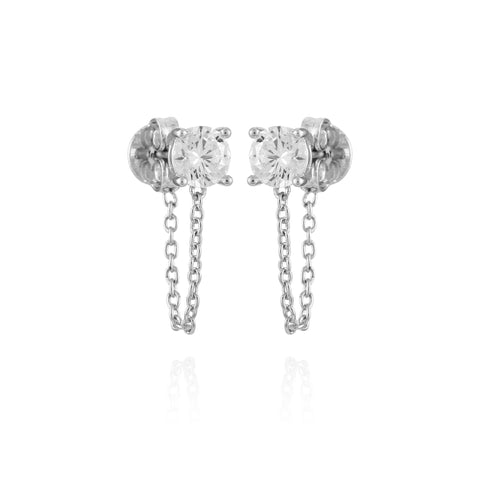 Crystal Stud Chain Dangle Drop Earrings - Silver Tone - Vince Camuto