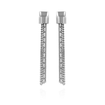Silvertone Mixed Chain Linear Tassel Dangle Drop Earrings - Vince Camuto
