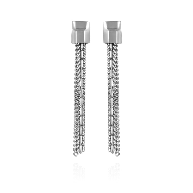 Silvertone Mixed Chain Linear Tassel Dangle Drop Earrings - Vince Camuto