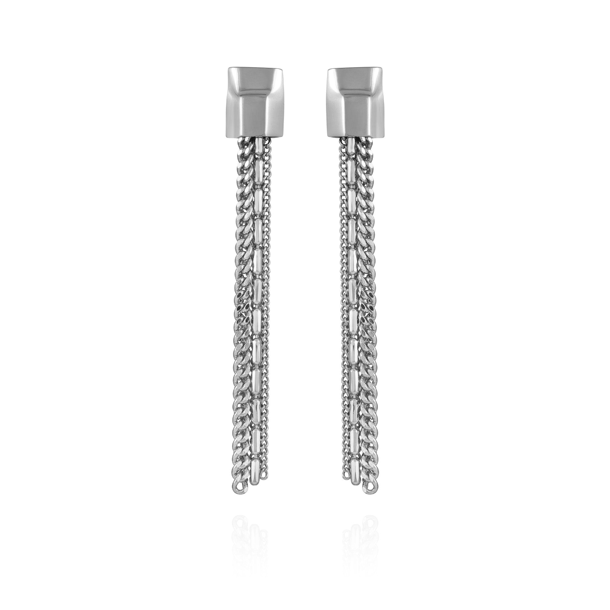 Silvertone Mixed Chain Linear Tassel Dangle Drop Earrings - Silver Tone - Vince Camuto