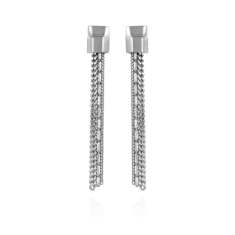 Silvertone Mixed Chain Linear Tassel Dangle Drop Earrings - Silver Tone - Vince Camuto