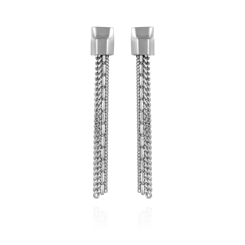 Silvertone Mixed Chain Linear Tassel Dangle Drop Earrings - Silver Tone - Vince Camuto