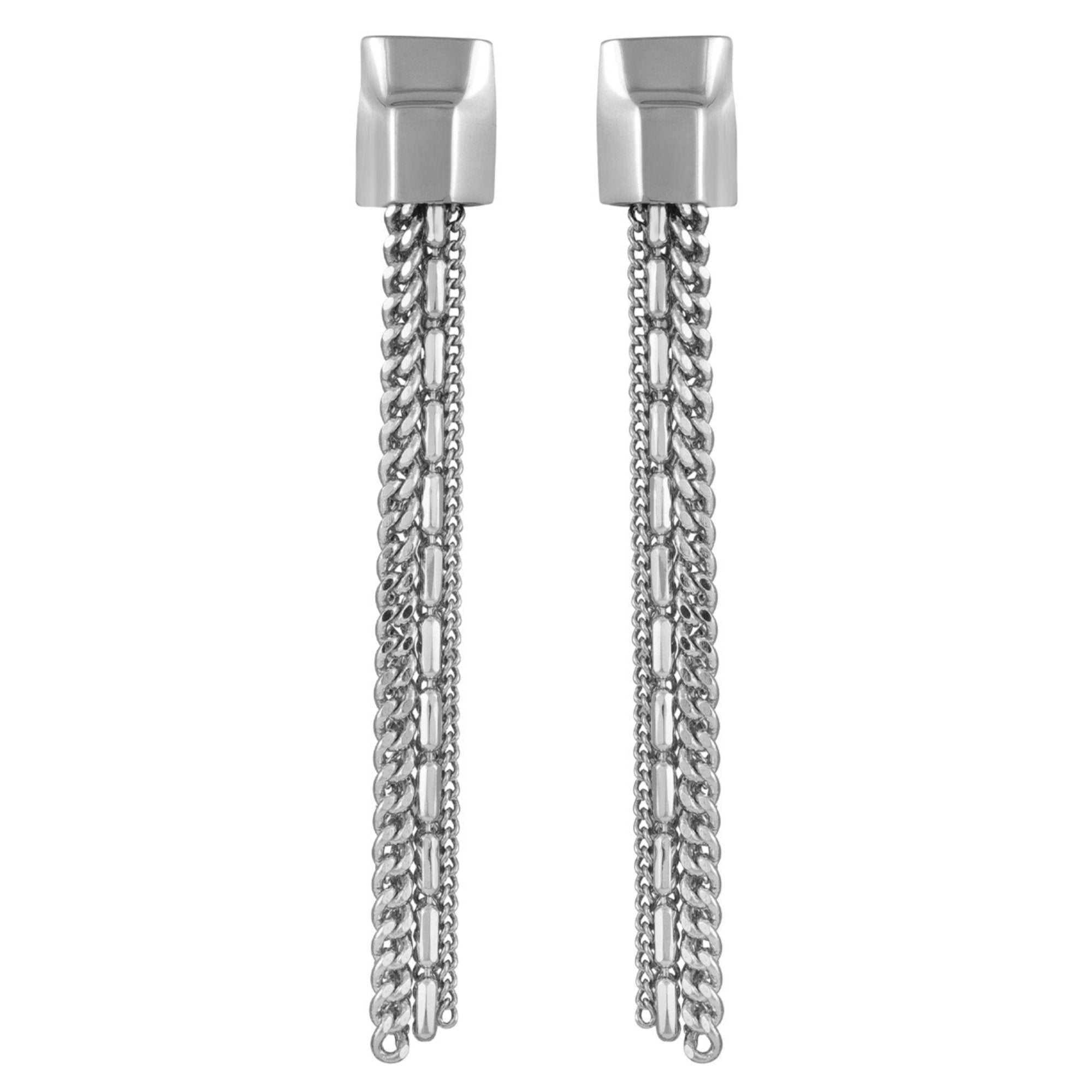 Silvertone Mixed Chain Linear Tassel Dangle Drop Earrings - Silver Tone - Vince Camuto
