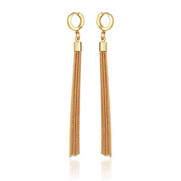 Goldtone Huggie Tassel Hoop Drop Earrings