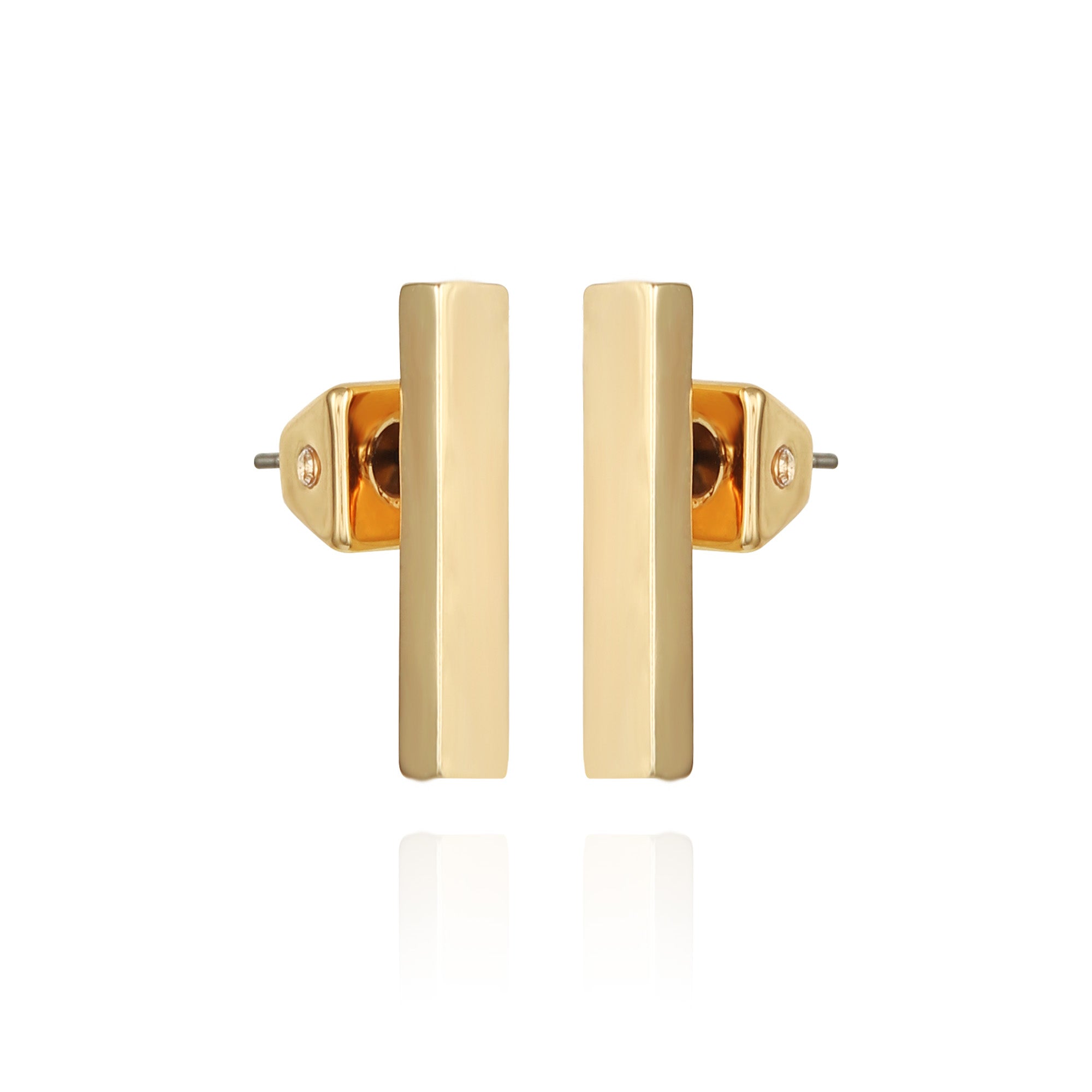 Vince Camuto Rectangle Bar Stud Earrings feature a shiny, polished gold finish—ideal for everyday wear—displayed against a white background.