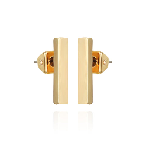 Vince Camuto Rectangle Bar Stud Earrings feature a shiny, polished gold finish—ideal for everyday wear—displayed against a white background.