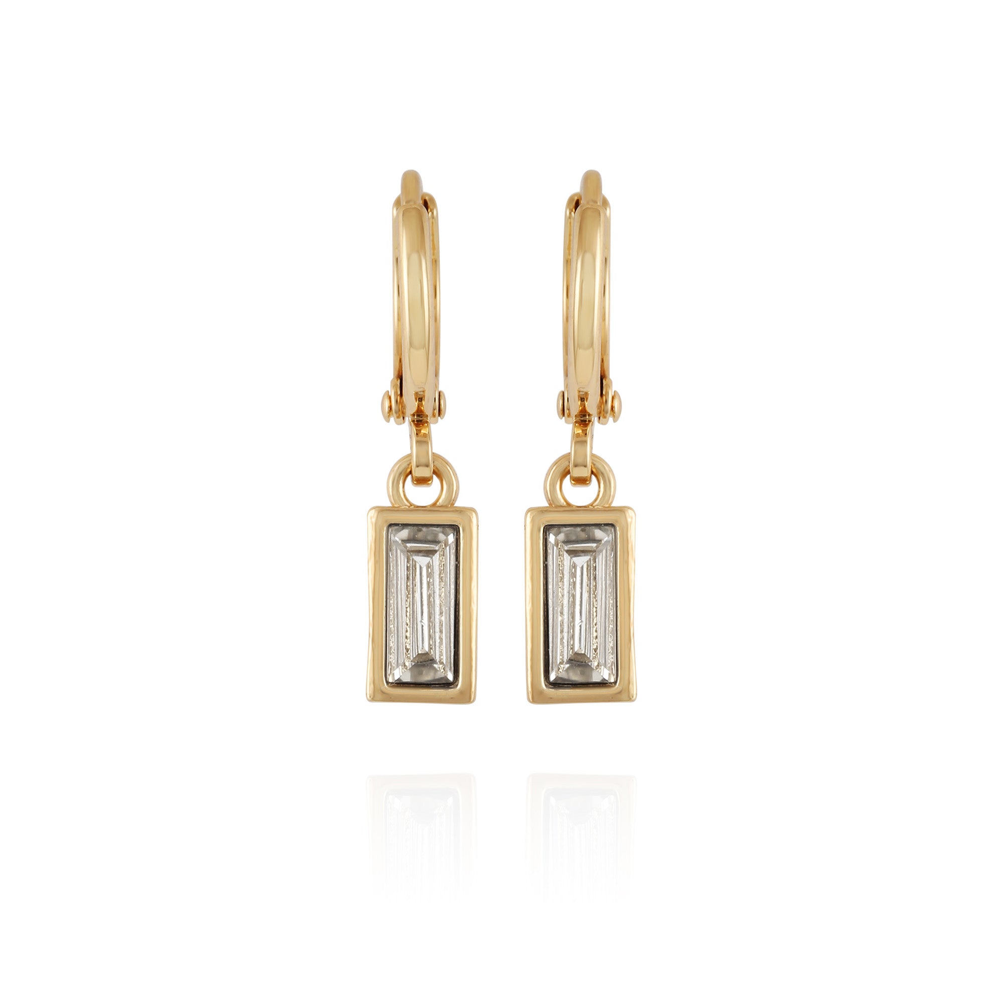 Rectangular Glass Stone Huggie Drop Earrings - Gold Tone - Vince Camuto