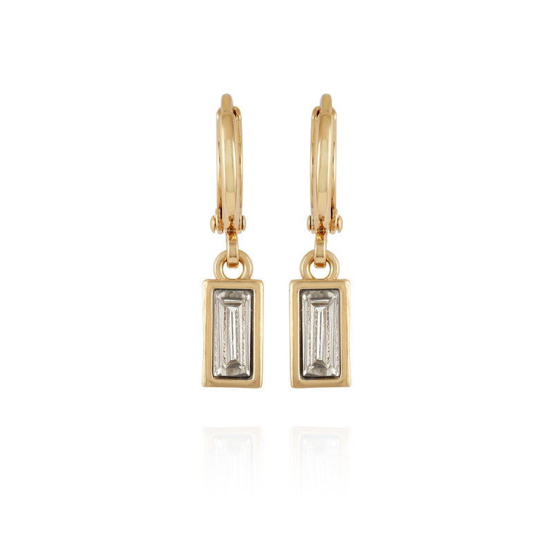 Rectangular Glass Stone Huggie Drop Earrings - Gold Tone - Vince Camuto