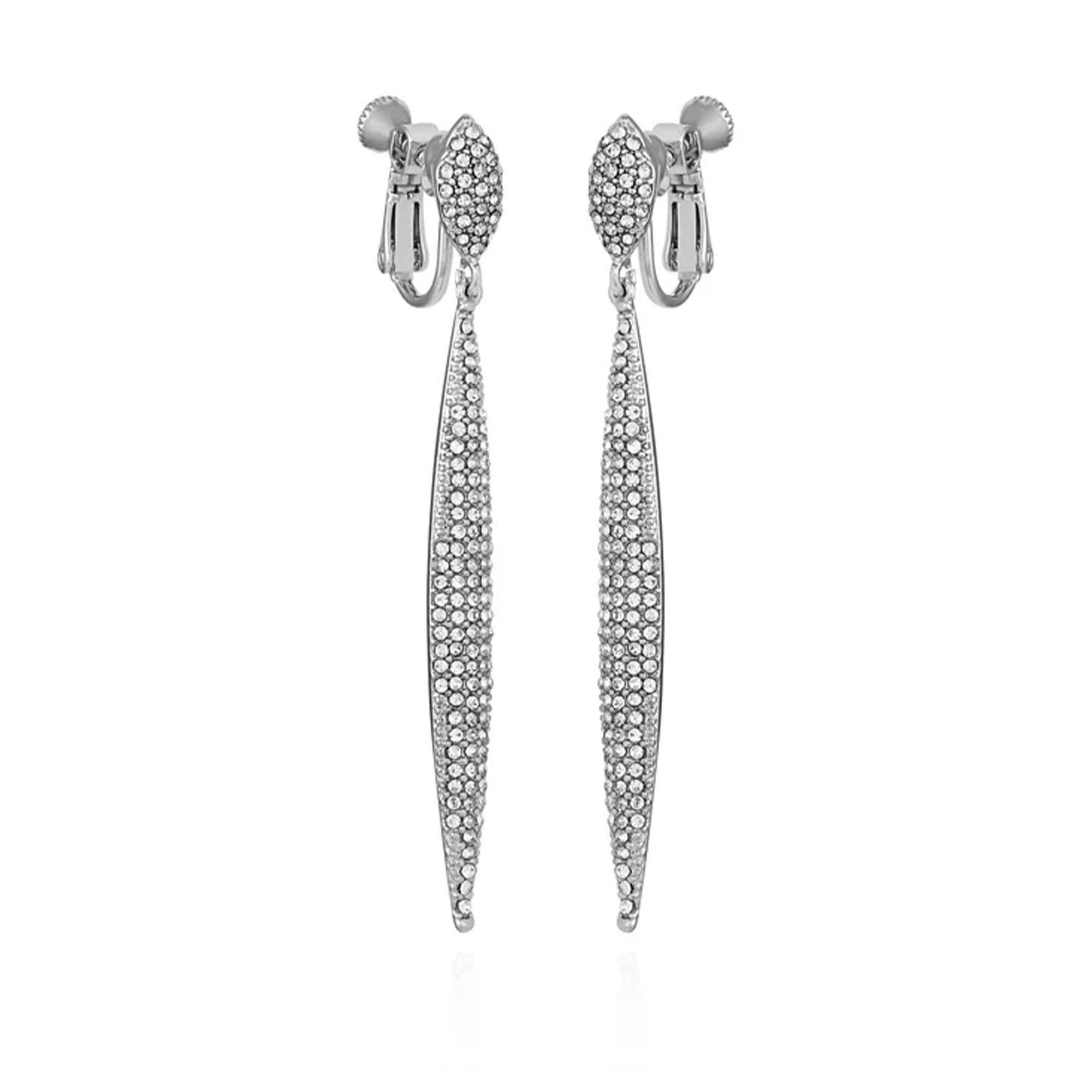 Silvertone Glass Stone Pave Drop Clip On Earrings - Silver Tone - Vince Camuto