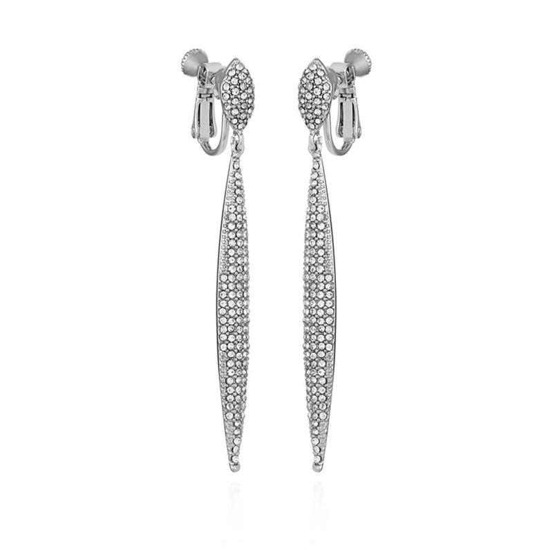 Silvertone Glass Stone Pave Drop Clip On Earrings - Silver Tone - Vince Camuto