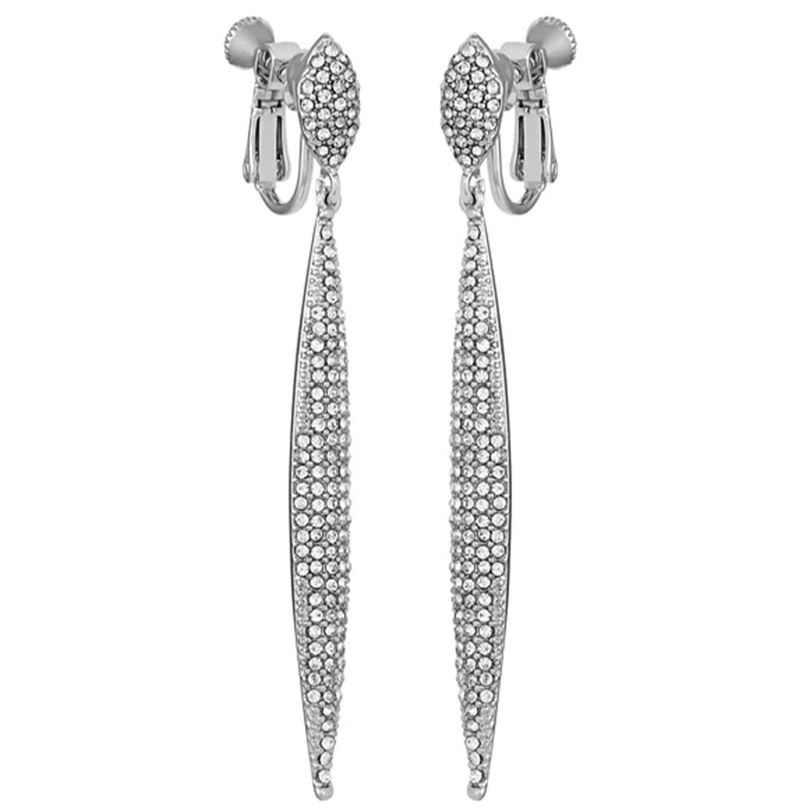 Silvertone Glass Stone Pave Drop Clip On Earrings - Silver Tone - Vince Camuto