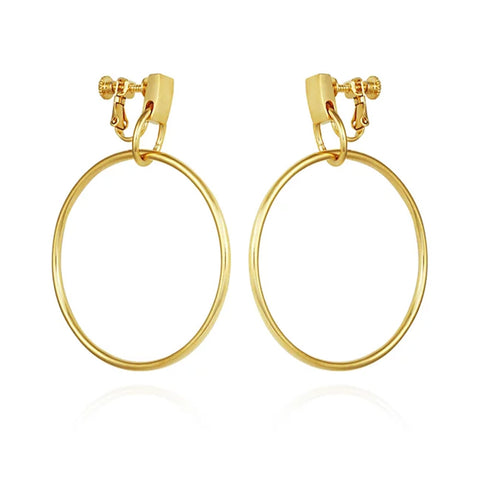 Drop Hoop Clip On Earrings - Gold Tone - Vince Camuto