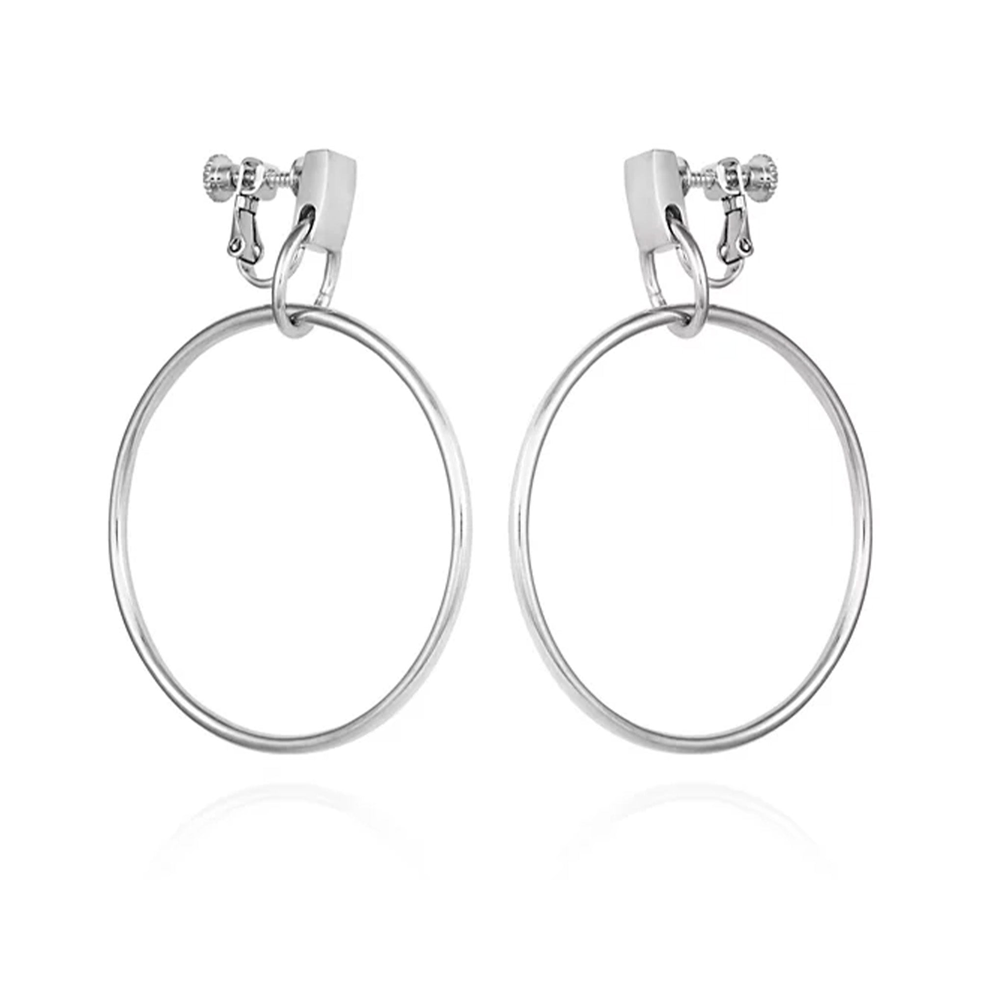 Flat Hoop Clip On Sterling Silver Polished Earrings Flat Hoop Clip On Sterling Silver Polished Earrings