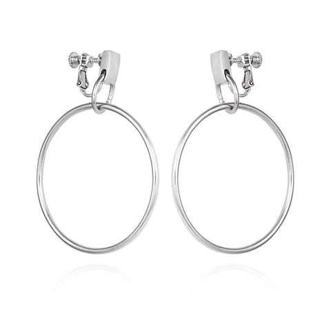 Drop Hoop Clip On Earrings - Silver Tone - Vince Camuto