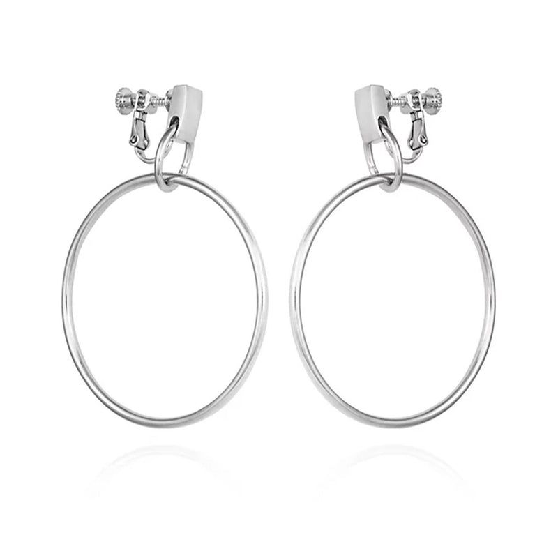 Drop Hoop Clip On Earrings - Silver Tone - Vince Camuto