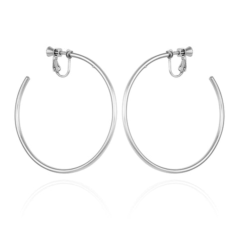 Large Open Hoop Clip On Earrings - Silver Tone - Vince Camuto